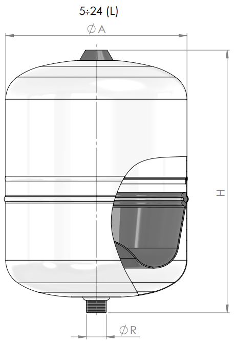 vase expansion gitral pour eau chaude sanitaire - Tous les modèles - HY5 - HY8 - HY12 - HY24 - Dimensions